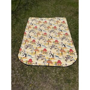 Vintage Warner Bros Looney Tunes Blanket 1977 77x101 Cream Cartoon Retro 70s Bed